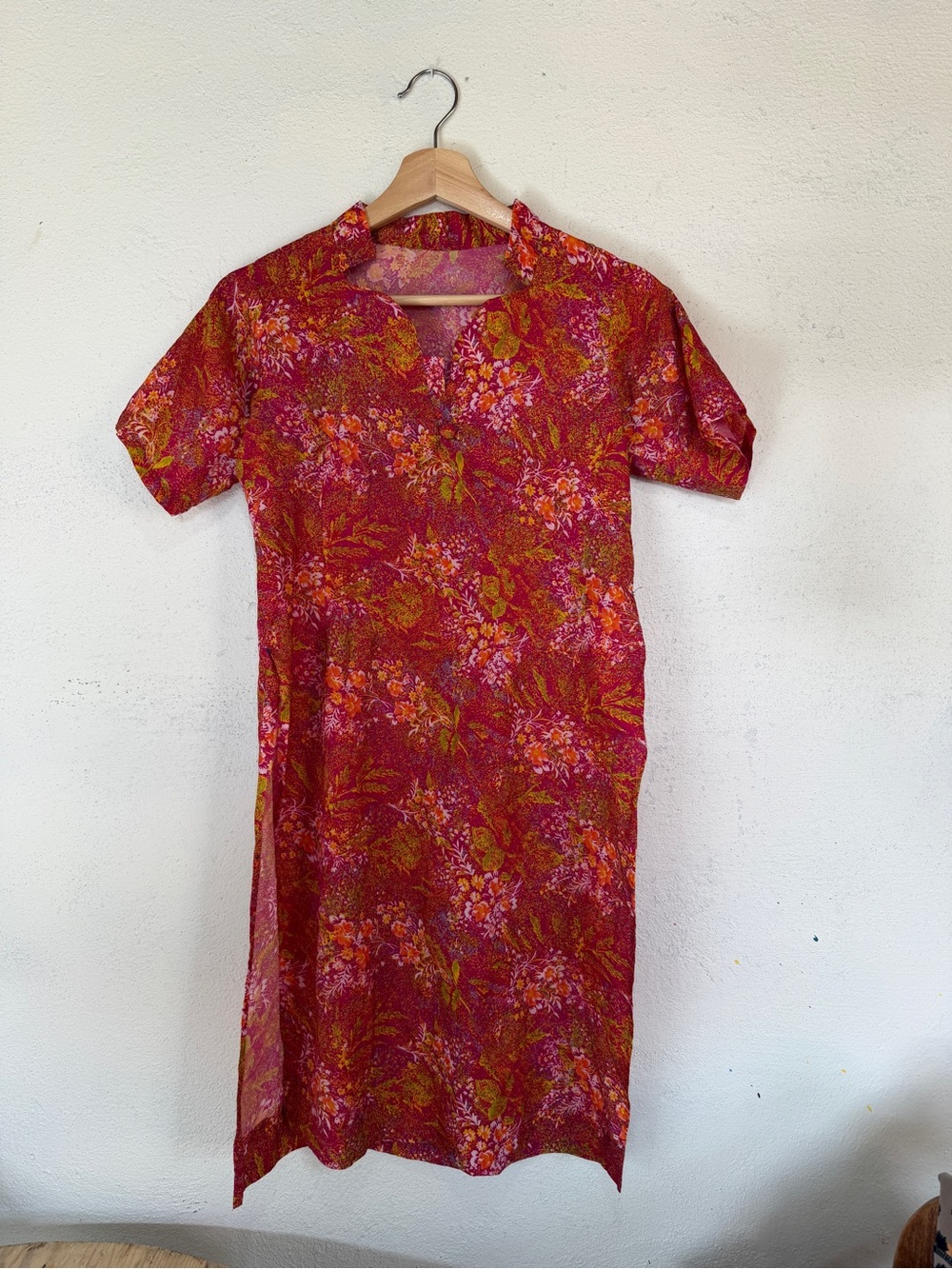 Floral Split-Neck Tunic in Fuchsia Pink
